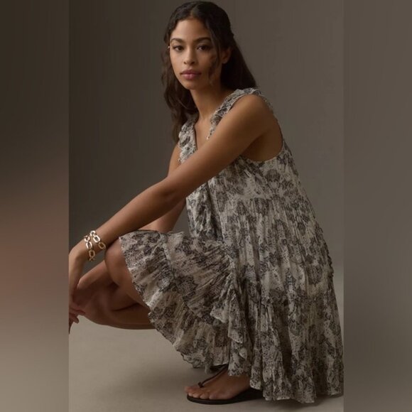 NWT XLP By Anthropologie Sleeveless VNeck Ruffle Mini Dress - Picture 2 of 16